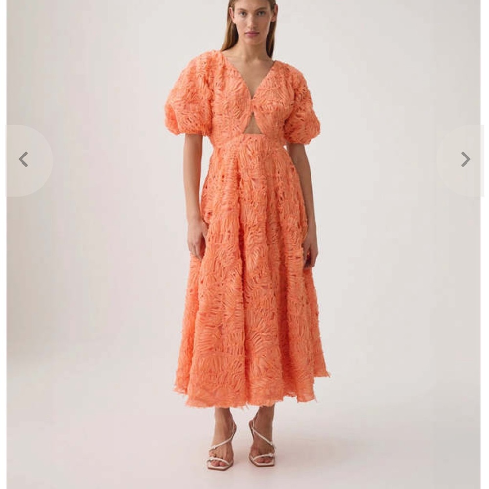 AJE Vibrant Orange Textured Midi Dress